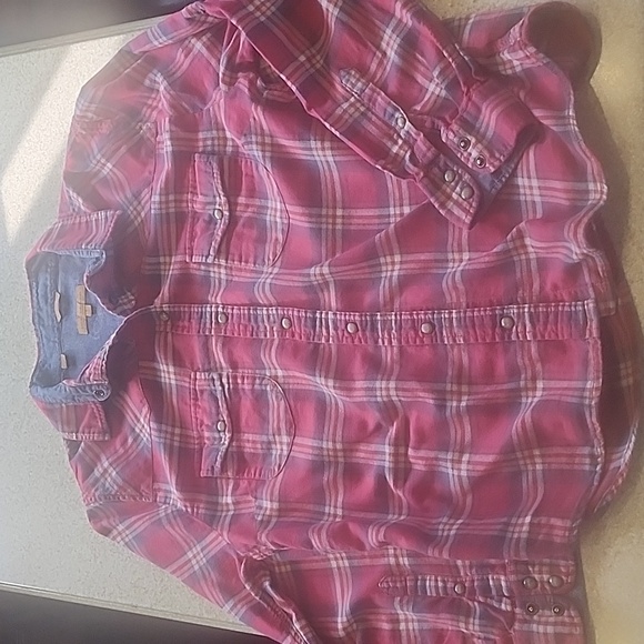 Jacks Girlfriend Red/Blue Plaid Pearl Snap Light Flannel Top Size L - Picture 5 of 16